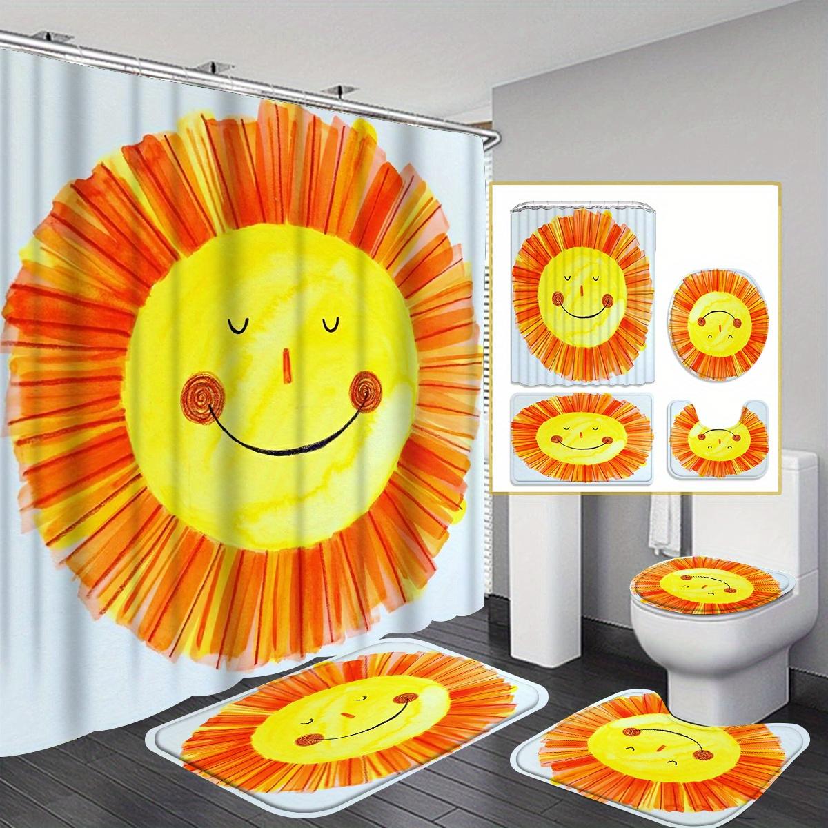 

Sunshine 4pcs Shower Curtain Set with 12 Hooks - Shower Curtain, Non-Slip Bath Mat, Toilet Seat Cover And U-Shaped Rug - Mac 90x180cm