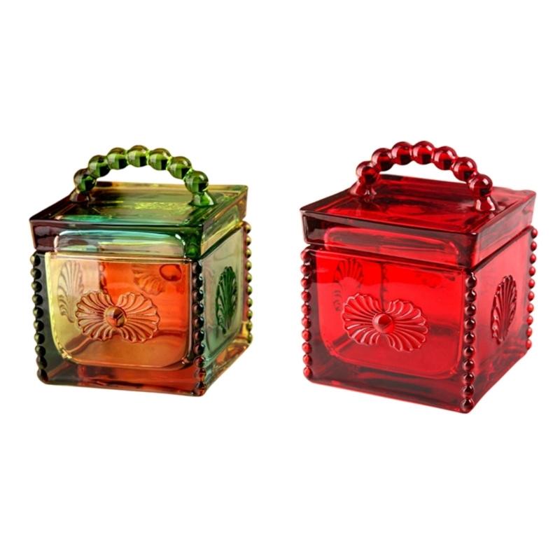 Artistic Square Candies Holder Clear Glass Featuring Intricate Embossed Detail Household Storage Jar