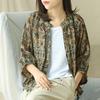 Women's Cotton and Linen Printed Shirt, Loose Covering Meat, Thin Casual Top