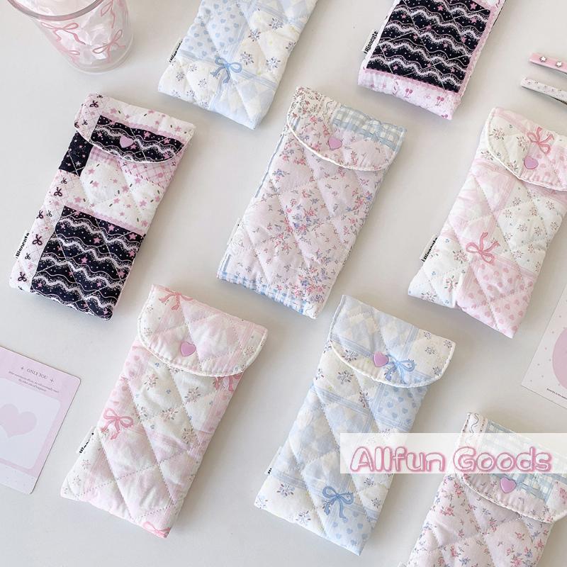 1Pcs Fashion Floral Bow Snap Pen Bag Student Stationery Girl Portable Glasses Storage Bag Large Capacity Travel Makeup Bag Gifts