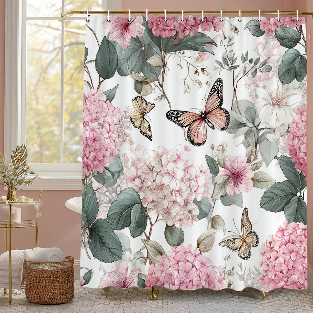 Watercolor Leaf Shower Curtain For Bathroom Vines Plant Flower Nordic Minimalist Polyester Curtain For Home Decorative Curtain