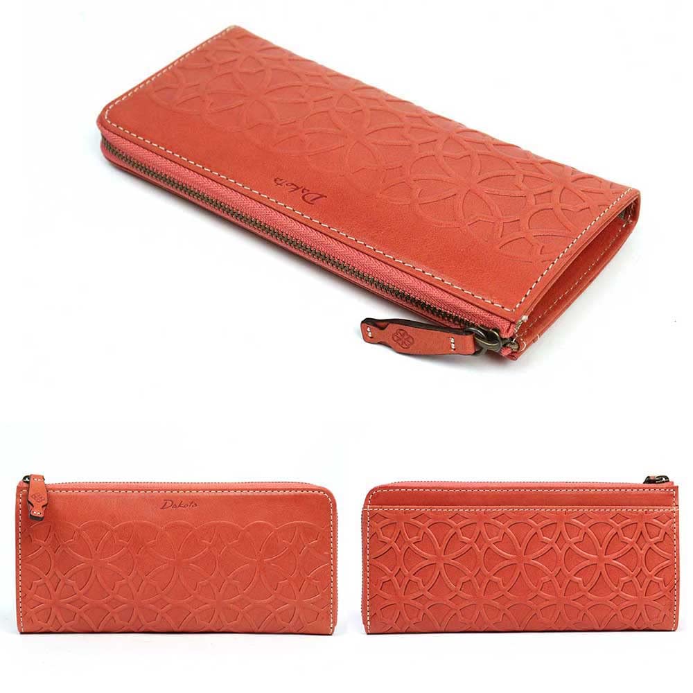 Dakota Long Wallet with Genuine Green Women's L-Shaped Zipper, Leather, (Brick (44))