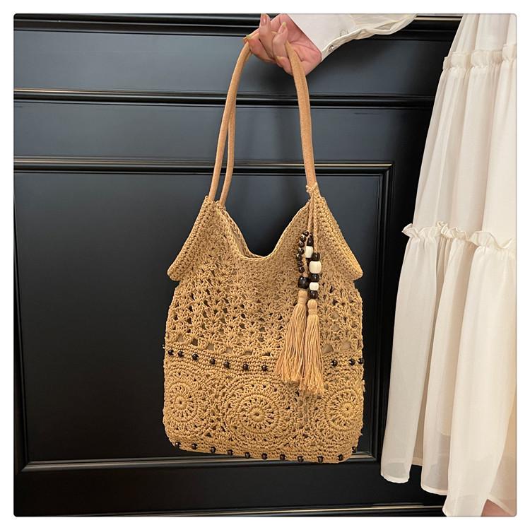 Women's Large Capacity Straw Woven One-Shoulder Crossbody Tote Bag - Versatile, Fashionable, Summer Commute Essential