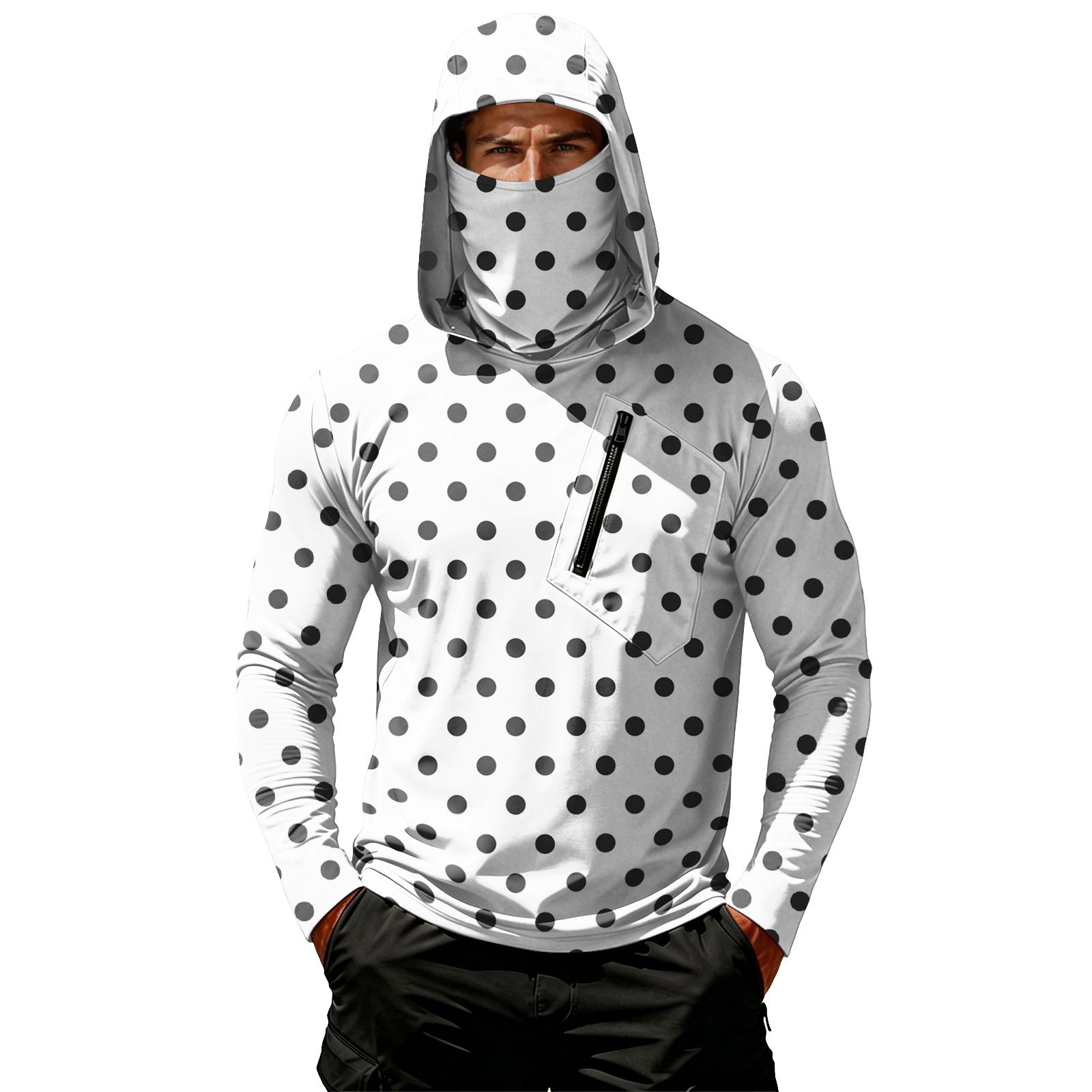 

Men s Casual Long Sleeve Hoodie Sun Protection Shirt Lightweight Breathable Polka Dot Print Pullover with Front Zipper Pocket for Outdoor Activities S