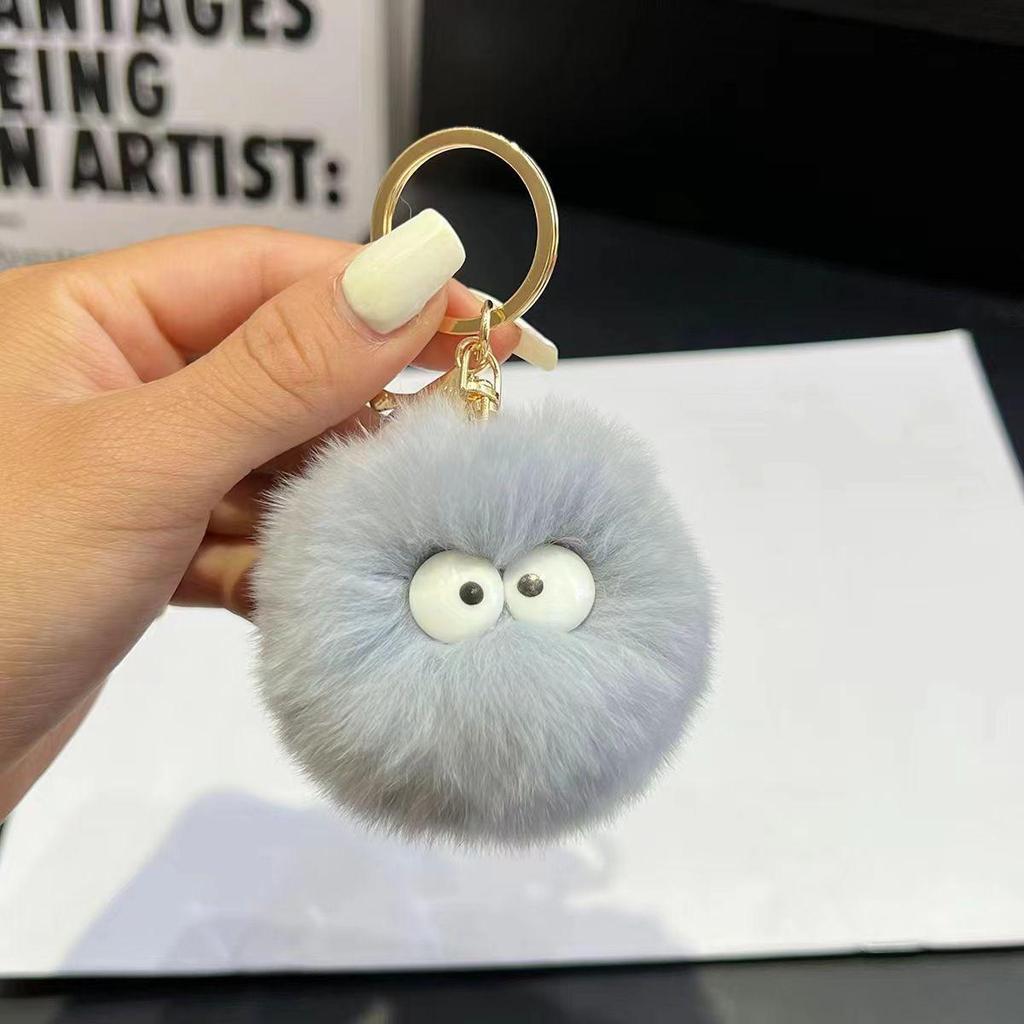 Cute Faux Mink Fur Pom-Pom Keychain: Small Plush Rabbit Fur Pendant for Backpacks.