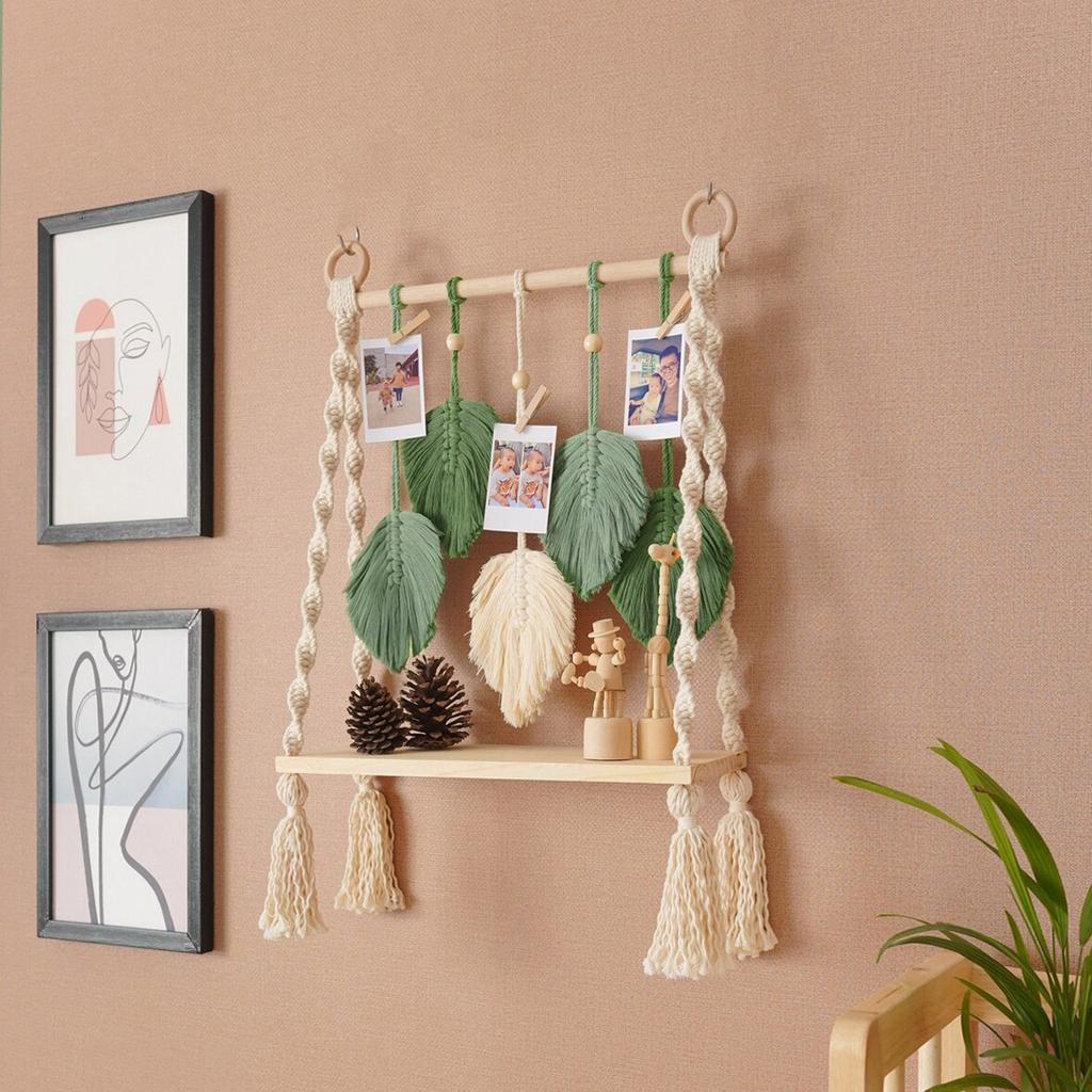Nordic Style Wall Decoration Shelves Hand-woven Leaf Tapestries Room Wall Hanging
