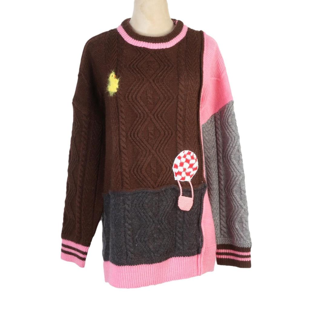 Design Sense Duck Hot Air Balloon Color Block Knit Sweater - 2024 Autumn/Winter Trend
