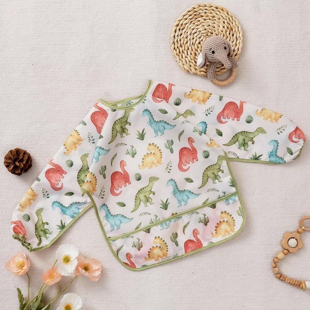 

Colorful Cartoon Printing Waterproof Baby Bibs Washable Full Body Cover Bibs Baby Feeding Dragon
