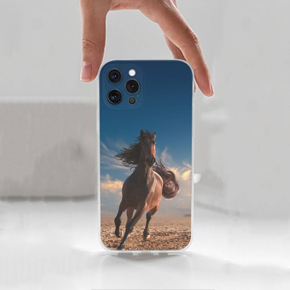 Galloping Horse Animal For iPhone 12,Mini,16,X,17,Plus,11,Max,13,XR,15,Pro,14,SE,XS,Transparent Soft Cover Case