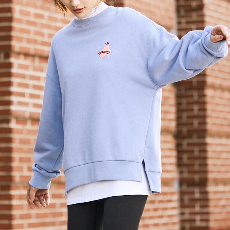 Anta Lifestyle Series Solid Color Round Neck Pullover Loose Sweatshirt Women Sweatshirt Yellow-Blue 162148705-3