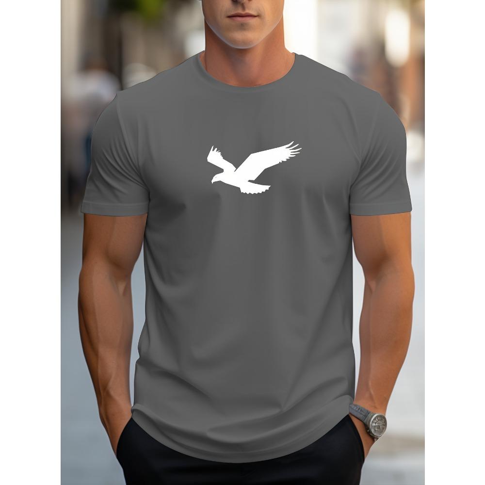 Men's summer 100% pure cotton fashionable casual sports loose silhouette eagle pattern printed round neck short sleeved T-shirt