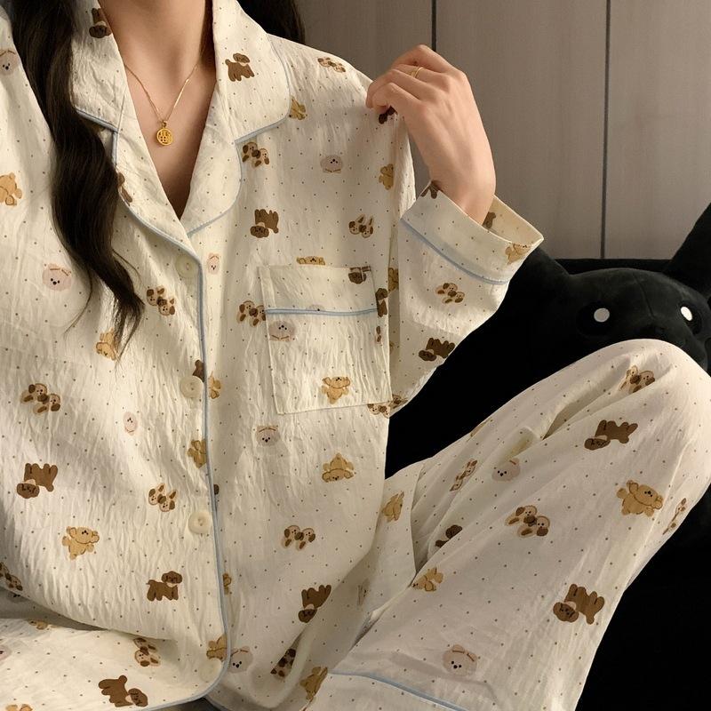 Cartoon Sausage Dog Plus Size Women's Long Sleeve Pajama Set for Spring/Autumn