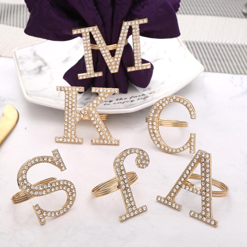 

Creative A-Z Alphabet Letter Crystal Napkin Ring Rhinestone Buckle Holders For Wedding Party Festivals Dinner Table Decoration