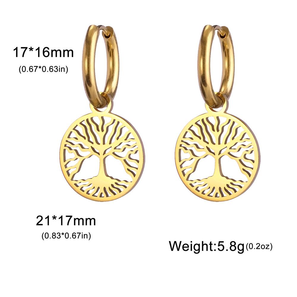 Kulaté náušnice z nerezové oceli Strom života visací pro ženy Dívky Trendy Náušnice pro štěstí Amulet Šperky Party Dárek