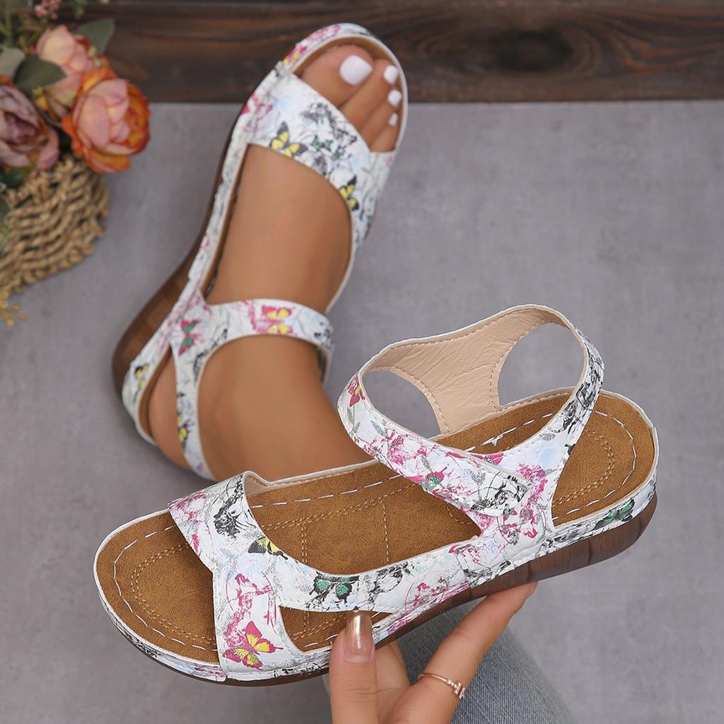 Sandali,Nuovi Sandali alla Moda con Fondo Spesso Floreale,Scarpe da Donna Taglia Grande,Cinturino Magico,Scarpe da Donna Leggere