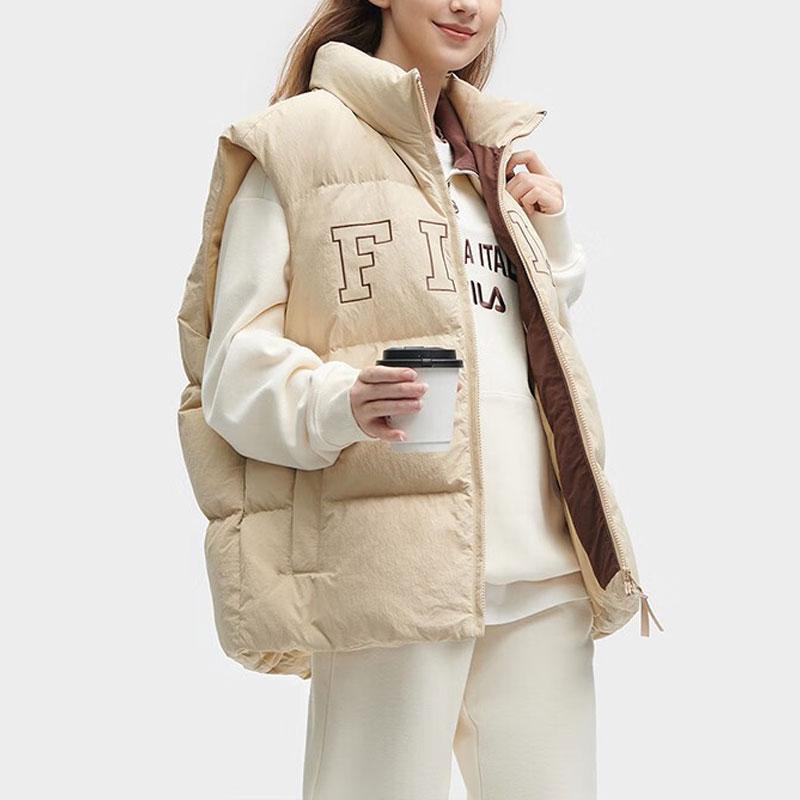 Fila Letter Logo Print Lined Loose Down Vest Unisex Vests Light-Sand F51U349903FLK