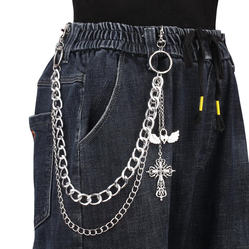 Popular Hiphop Waist Chain with Crossed Pendant Waist Charm Street Pants Chain Body Chain Trousers Chain Cool Accessory
