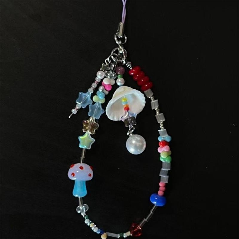 

Милый брелок-подвеска с грибочком, ракушкой, жемчугом, бисером, девчачья цепочка для телефона, шнурок, подвеска-звездочка, украшения для сумки, веревочка против потери, подарок