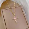 Titanium Steel Pink Cross Sparkling Diamond Necklace - Elegant, Versatile Clavicle Chain for Women