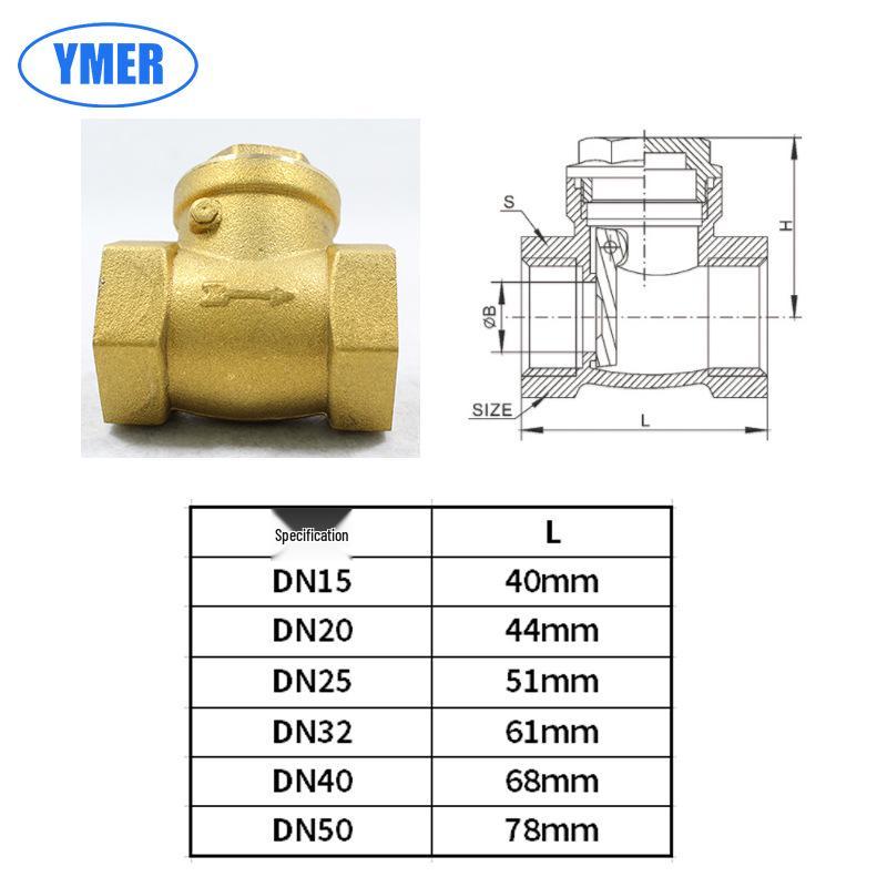 Brass Horizontal Check Valve, One-Way Backflow Preventer DN20, for Water Pumps and Pipes