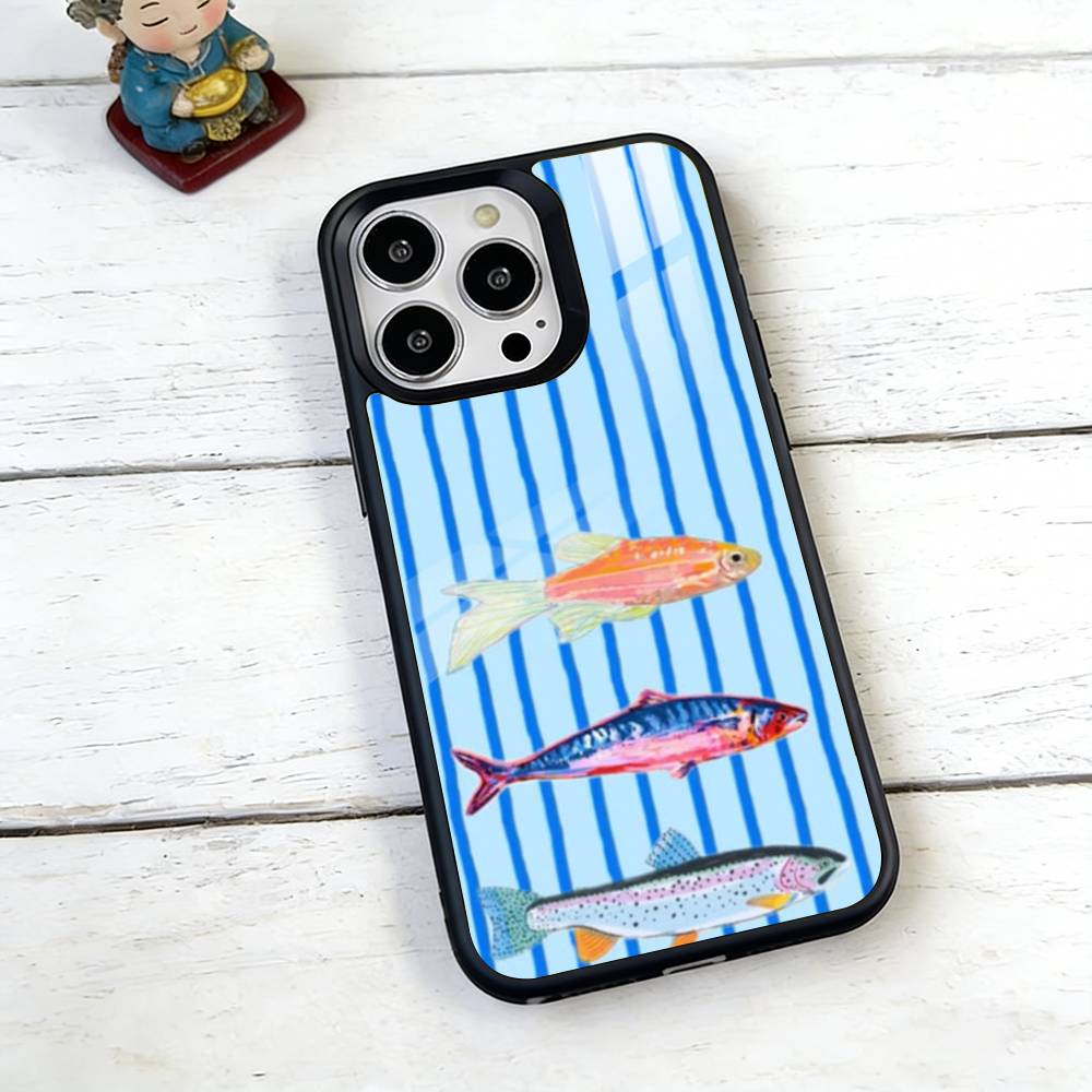 Three Color Striped Fish Phone Case For iPhone17,16,15,14,13,12,11 Plus,Pro Magnetic For Magsafe Wireless Charging