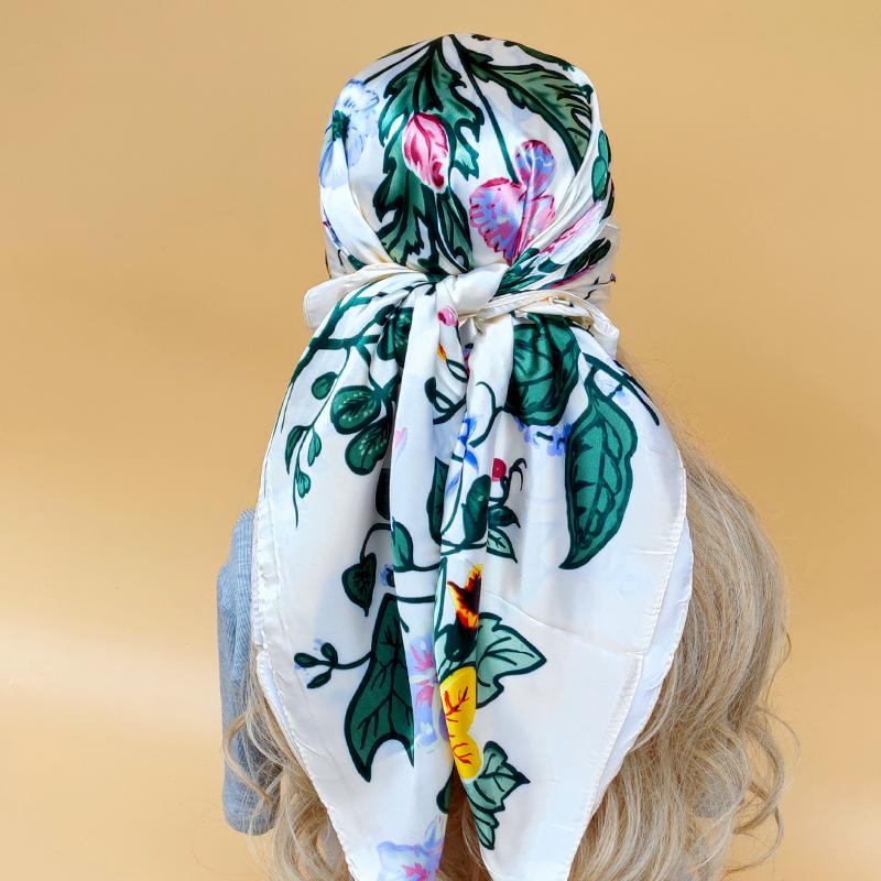 The Four Seasons Popular Shawls Fashion Design Sunscreen Scarves Luxury 90X90CM Square Silk Hijab  New Women Beach Headscarf