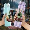 1PC Desert Cactus Pot Plant Art Print 750ml Color Plastic Sports Water Bottle Leakproof Flip Straw Lid Suitable for Sports Office Home Use