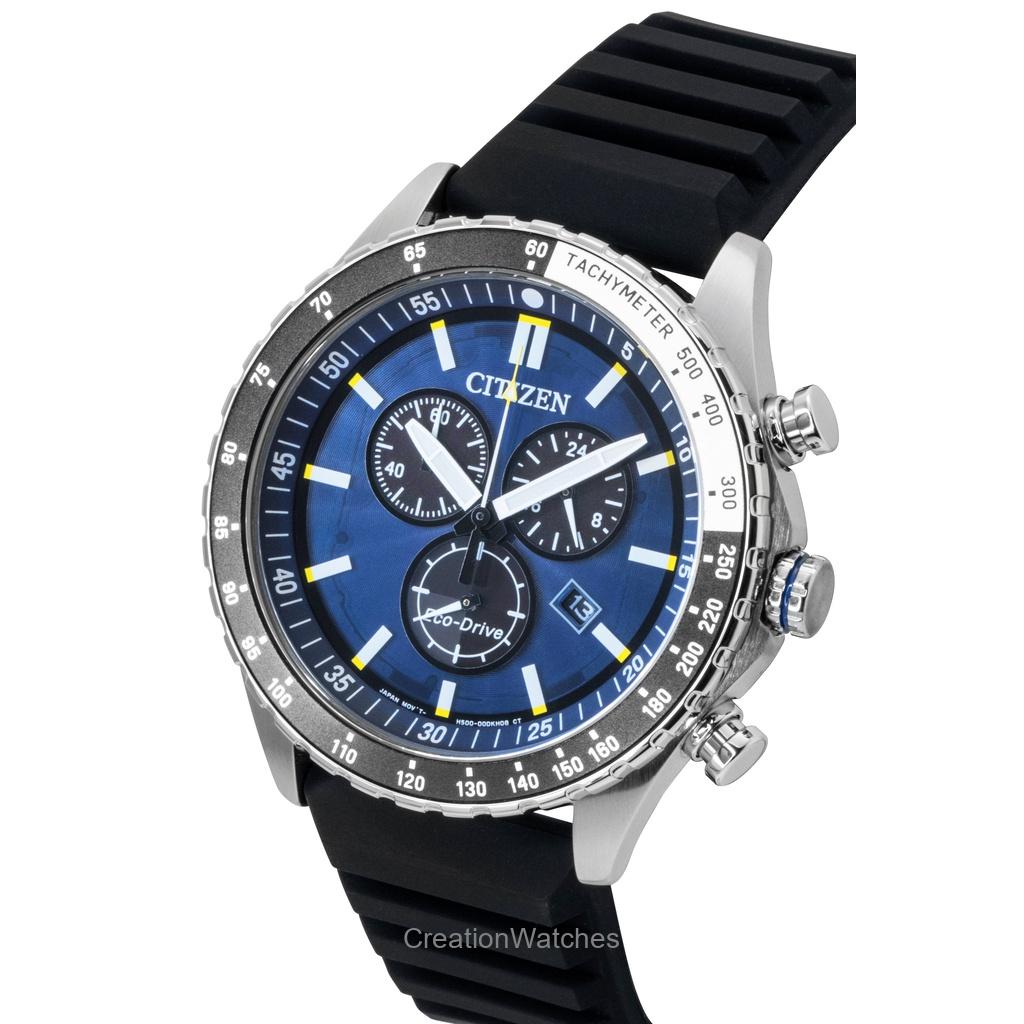 Citizen Eco-Drive Chronograph Silikonarmband Blaues Zifferblatt AT2569-04L 100M Herrenuhr
