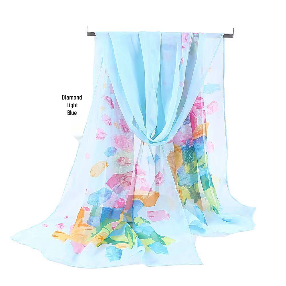 Spring & Summer Silk Chiffon Scarf for Women – Versatile, Fashionable, Sun-Protective, Printed Headscarf