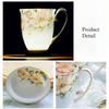 300ml Bone China Coffee Mugs- Blue Pink Elegant Floral Tea Mug with Gold Trim, Large Capacity Ceramic Cup for Coffee Tea and Milk for Home Office