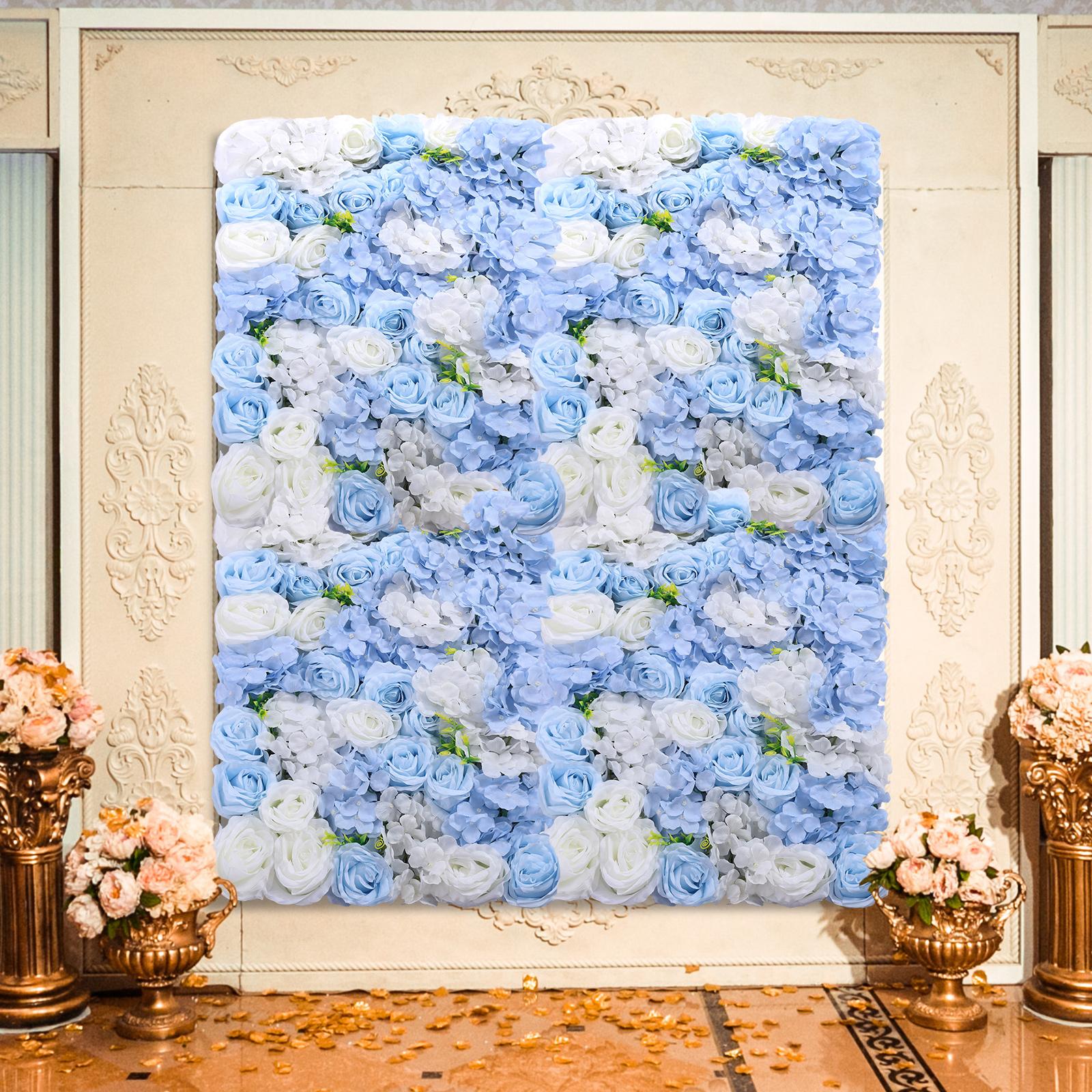 

4-Pack Blue Silk Rose Floral Wall Panel, 24x16 Inch Artificial Flower Backdrop, Spring Summer Photo Booth Decor for Wedding синий