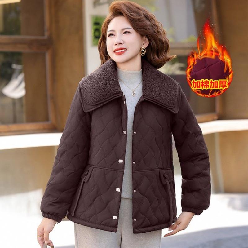 

Осенне-зимняя мода теплая хлопковая одежда, новая короткая хлопковая одежда для мамы, свободные хлопковые куртки для среднего и пожилого возраста 5XL [Recommended 150-80 kg]