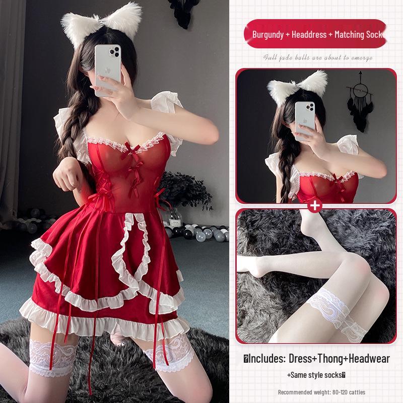 Linlin Ting Women's Cute Maid Lingerie: Sexy See-Through Bedtime Temptation for Small Busts