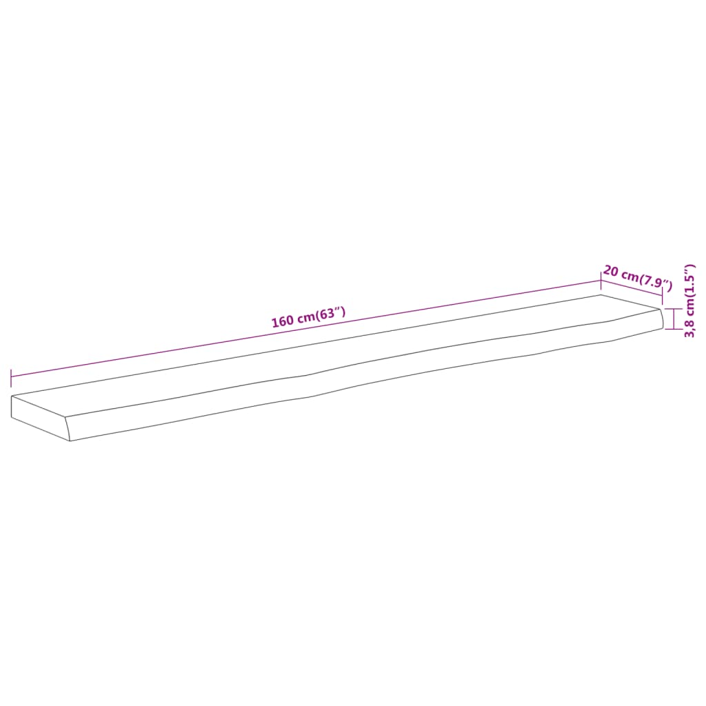 Wall Shelf 160 x 20 x 3.8 cm Rectangular Solid Acacia Wood with Natural Edge