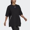Adidas Oversized Tee With Training Striped Print Side Slits Round Neck Short Sleeve Drop Shoulder T-Shirt Women Tops Black H47488