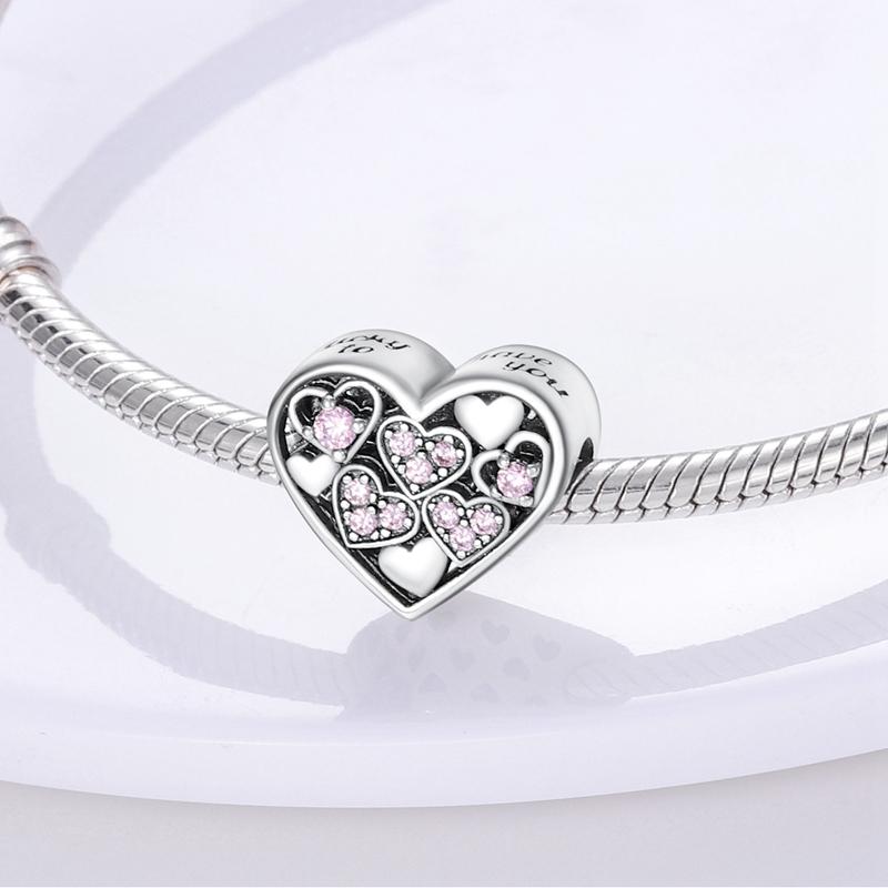 Pink Charms Original Copper Heart Bow Perfume Bottle Charms Beads Pendants Fit Bracelet Diy Women Jewelry Making