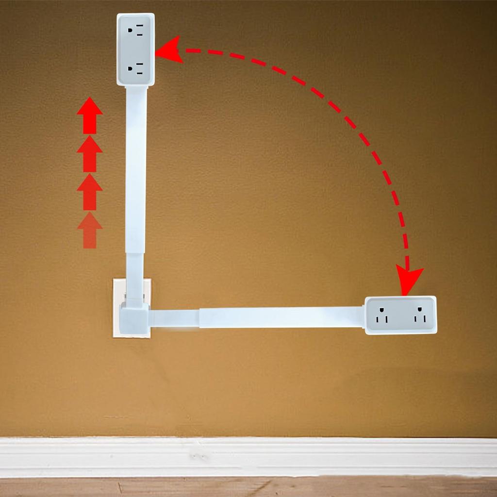 Przedłużacz elektryczny. Dostęp do trudno dostępnych gniazdek! Posiada USB-A, USB-C i 2 gniazda AC, Rozciąga się od 22 cali do 34 cali, Obraca się o 180°. Używać za kanapami