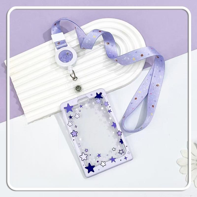 Star Sliding Cover Card Holder Transparent Portable Id Protector Kpop Photocard Photo Case Student School Card Bus Card Holder