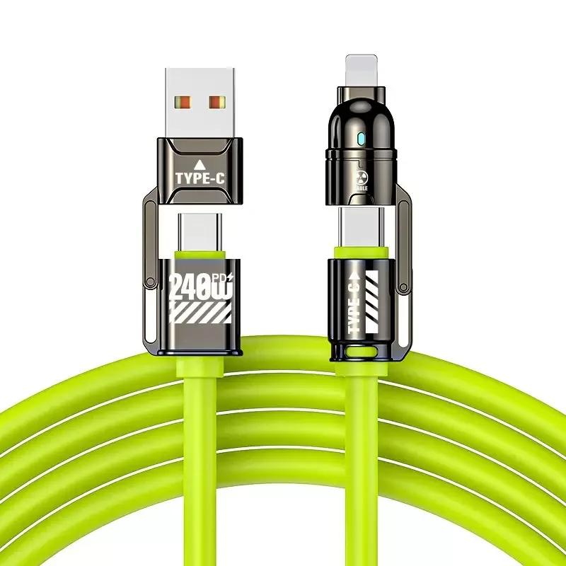 

240W Silicone 4-in-1 Fast Charging USB Cable for phone17 16 15 14 13 12 Pro Max for Samsung S25 S24 S23 for LG for Moto G Oppo 2m зелёный