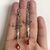 Personality Goth Sliver Color Knife Blood Sword Red Blood Drops Crystal Dangle Earrings for Women Men Hallowmas Jewelry Gifts
