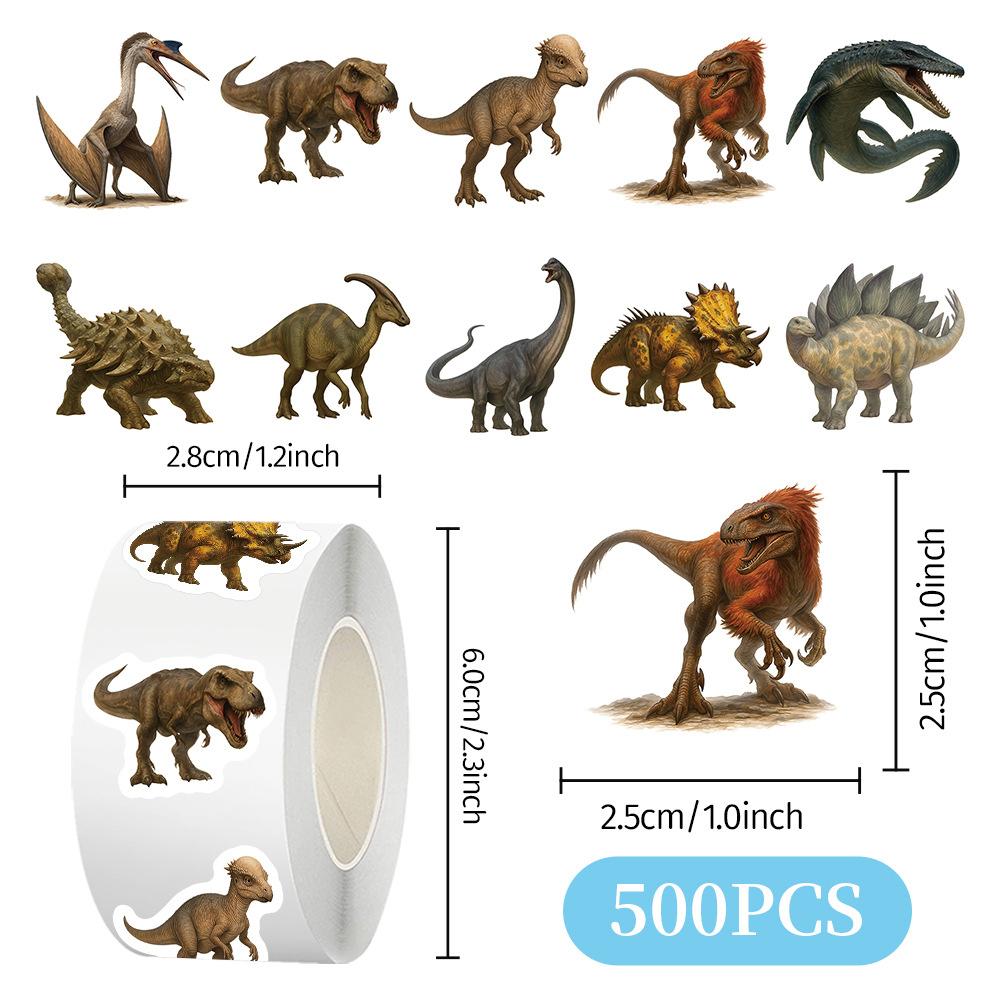 500pcs/roll Dinosaur Animal Sealing Stickers Cartoon Reward Sticker Scrapbook Luggage Phone Case Cool Decals Decoration Supplies