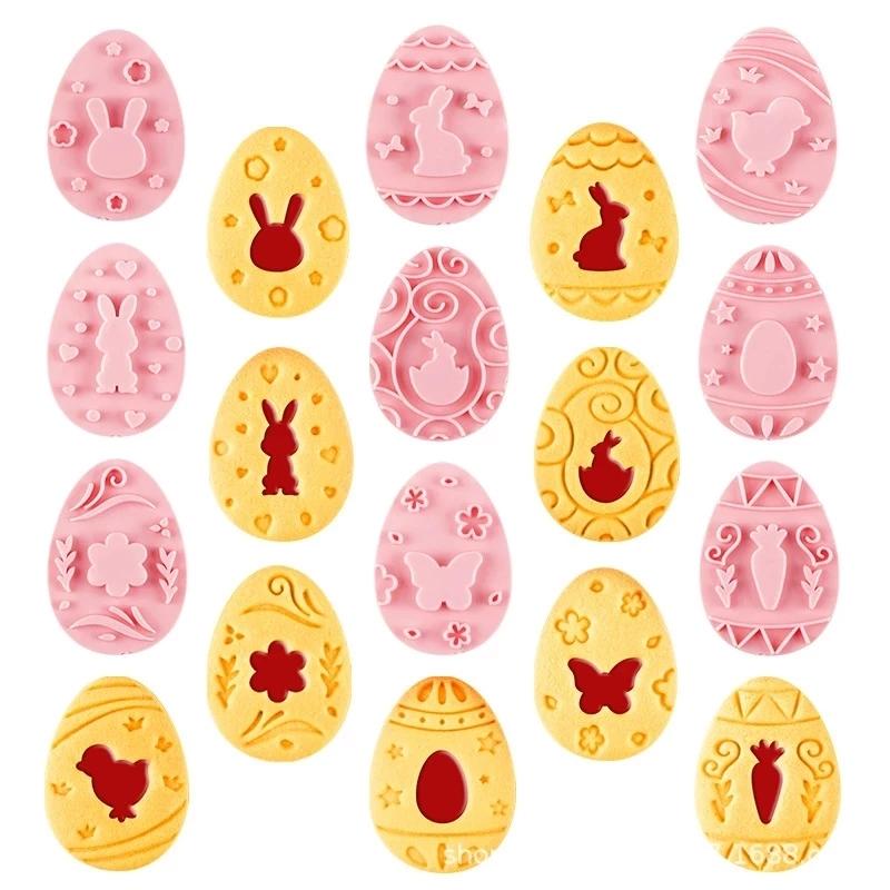 9Pcs/set Easter Rabbit Biscuit Mold Bunny Egg Cookie Cutter Stamp Embosser DIY Baking Tools Easter Party Cake Decoration Tools
