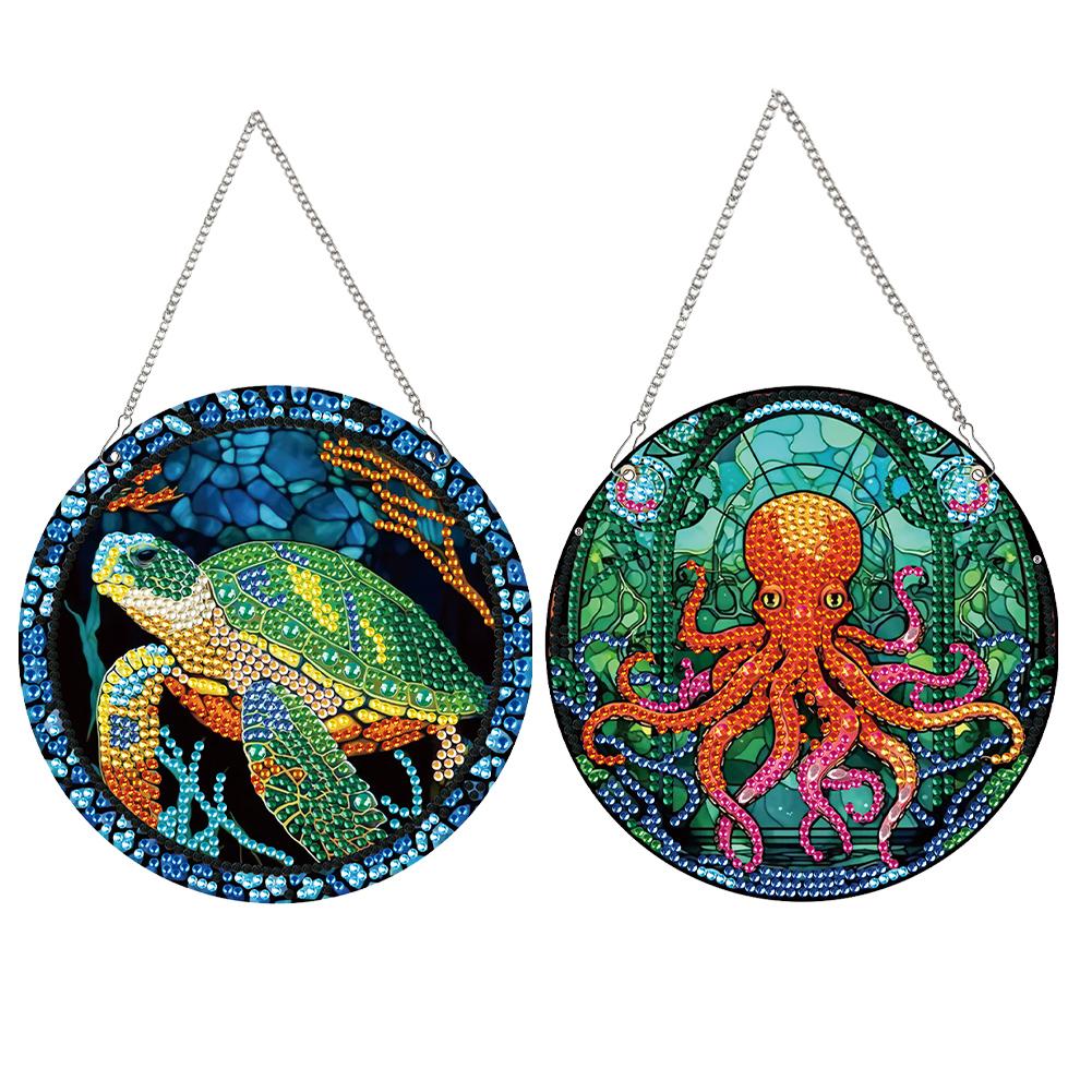 2 Stück Tier-Thema 2D Flach DIY Hängende Diamant-Kunst-Kits Strass Diamant-Kunst Fensteranhänger Fensterhängekunst für Heimdekoration