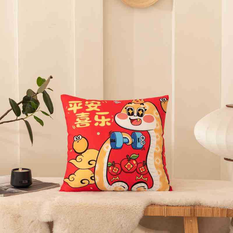Double-sided New Pillow Case Festive Red Sofa Cushion Company Holiday Gift Car Seat Ornament