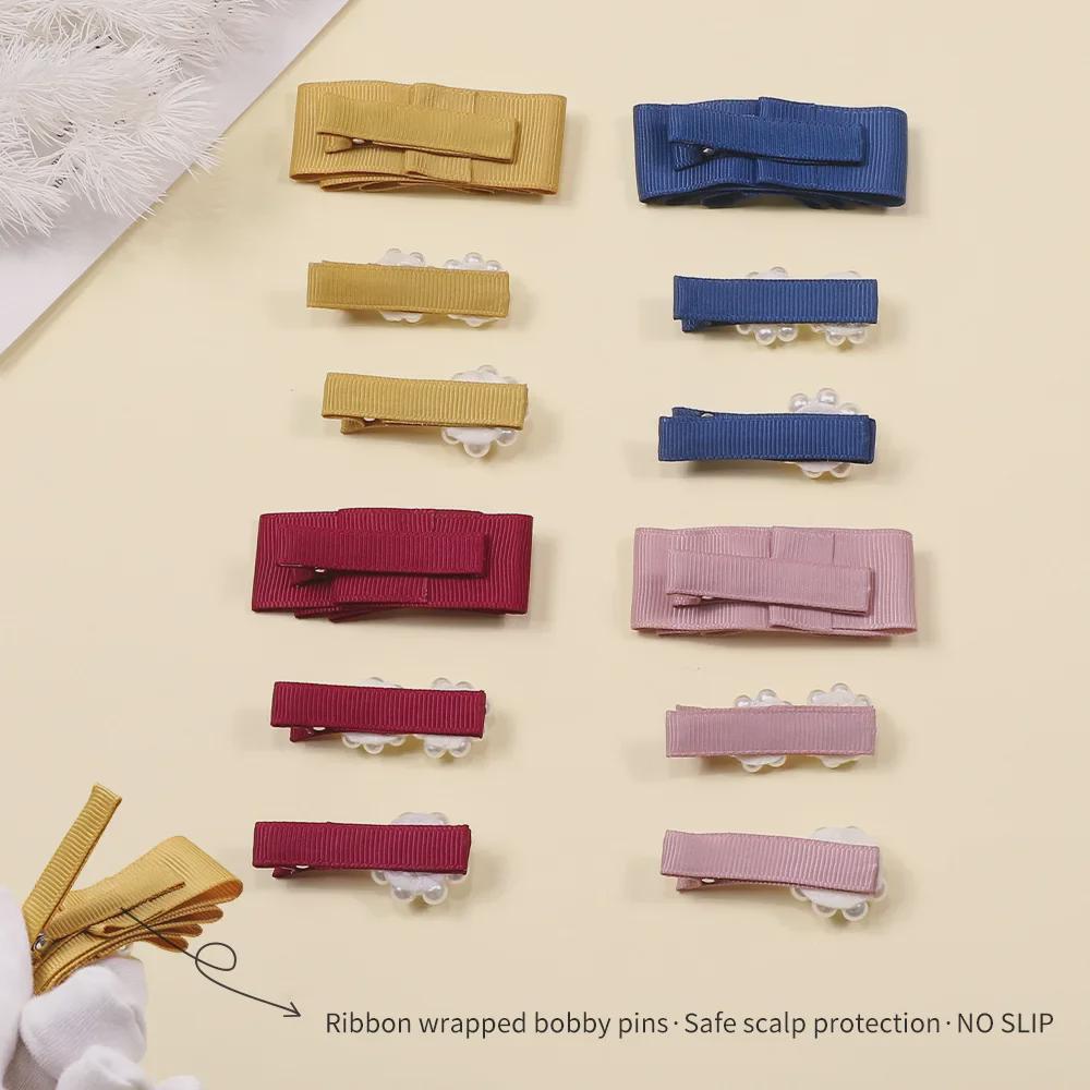 Girls' Handmade Pearl Bow Hairpin and Ribbon Bangs Clip