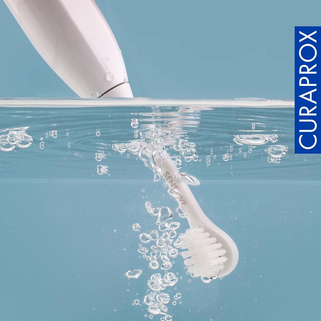 Curaprox Spazzolino Elettrico Hydrosonic Easy Sonic con Spazzola Sostitutiva per Denti Sensibili (Bianco, Confezione da 2 Testine)