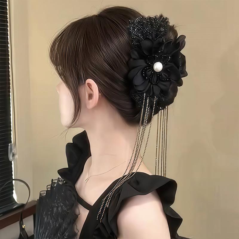 1PC Flower Tassel Grab Clip Female High Sense, Temperament Versatile Hairpin Back Head Shark Clip Headdress