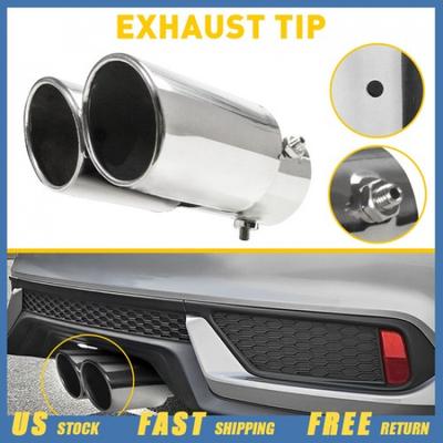 Car Dual Exhaust Pipe Tip Muffler Stainless Tail Steel Silver Round Accessor EXV