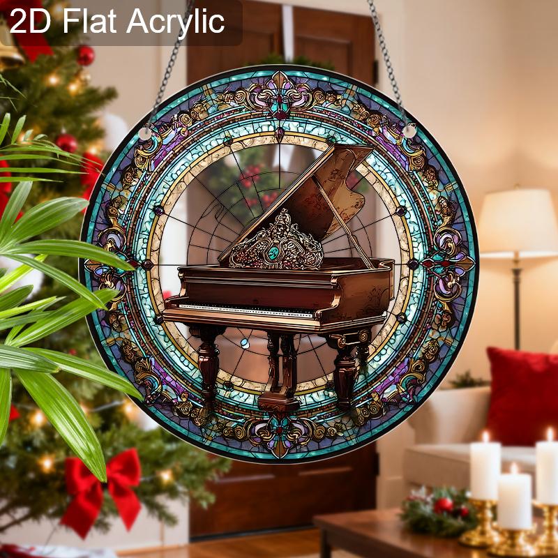 Acrylic Ornate Grand Piano Suncatcher, Stained Glass Effect Window Hanging Ornament for Music Lover Gifts