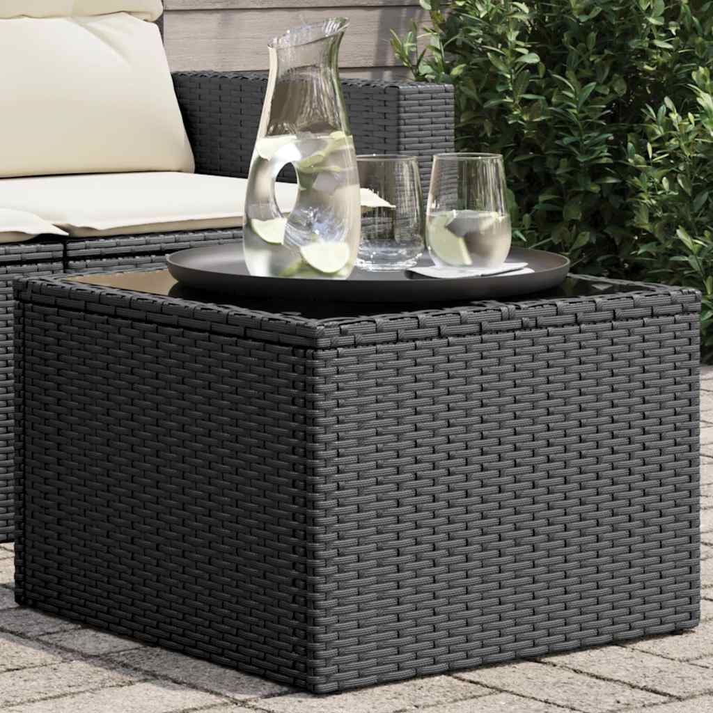 Vidaxl Stół Ogrodowy Ze Szklanym Blatem, Czarny, 55X55X37Cm, Rattan Pe